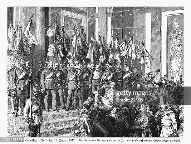 proklamation des deutschen reiches (1871), holzstich, veröffentlicht 1892 - deutsche kultur stock-grafiken, -clipart, -cartoons und -symbole