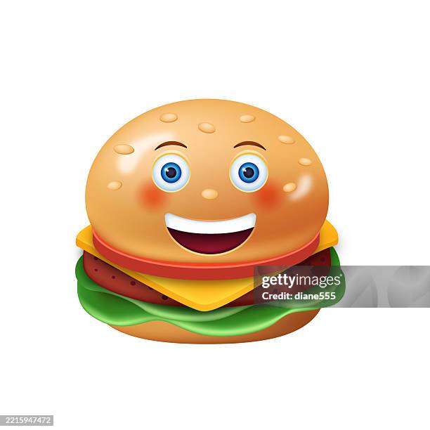 funny 3d burger wiith emoji face - grilling fork isolated stock illustrations