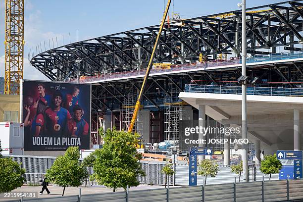 General view shows the construction site of the Camp Nou Stadium in Barcelona, on May 23, 2025.