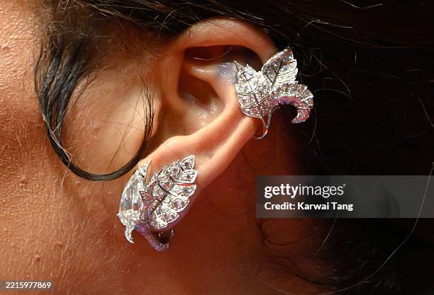 Rihanna, jewellery detail, departs after attending the "Highest 2 Lowest" red carpet at the 78th annual Cannes Film Festival at Palais des Festivals...