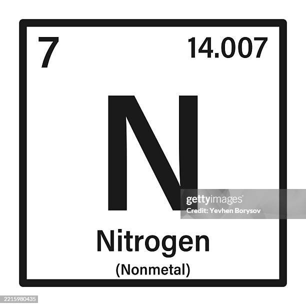 nitrogen icon with information of periodic table of elements - nitrogen stock pictures, royalty-free photos & images
