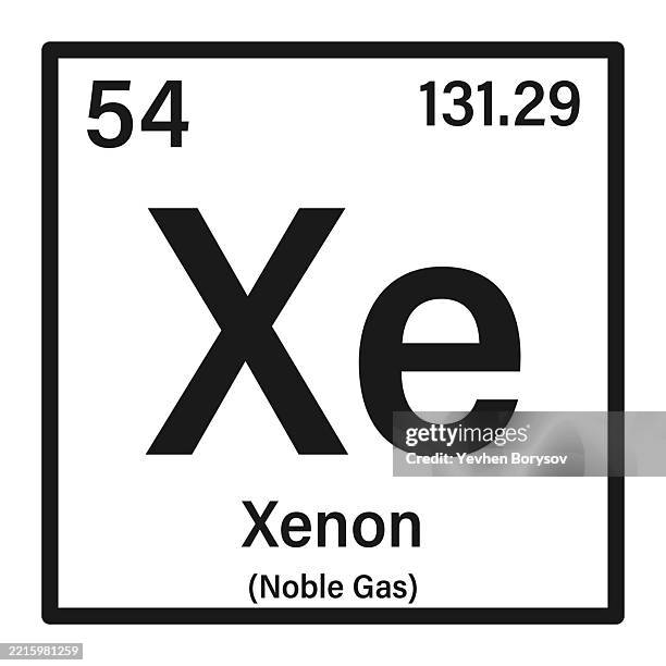 xenon icon with information of periodic table of elements - xenon element stock pictures, royalty-free photos & images