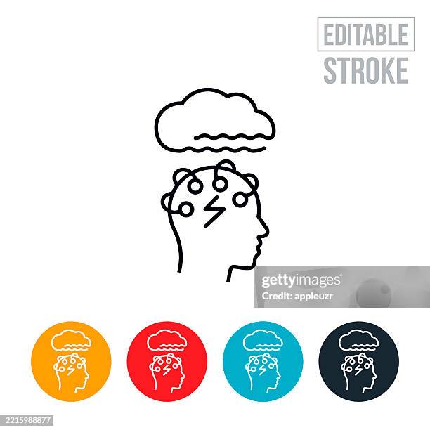 person undergoing deep brain stimulation for mental illness thin line icon - editable stroke - rain cloud icon stock illustrations