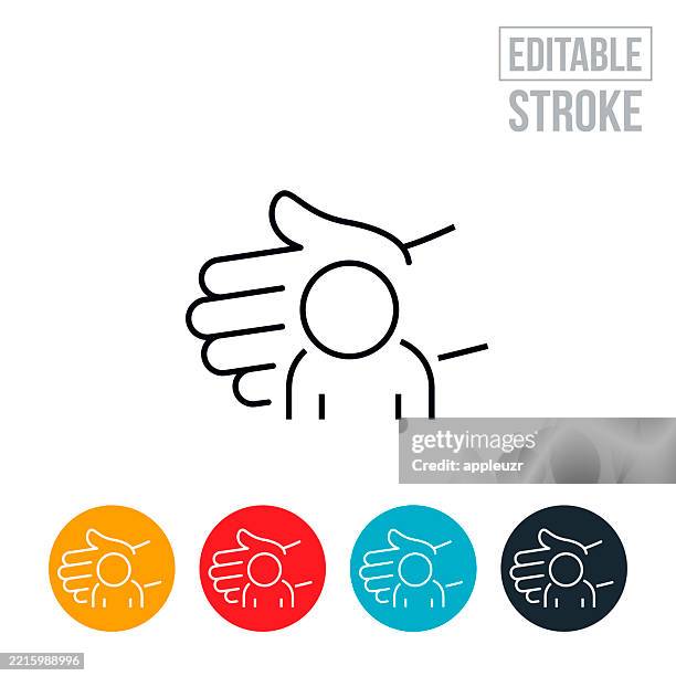 child being protected thin line icon - editable stroke - child protection stock illustrations