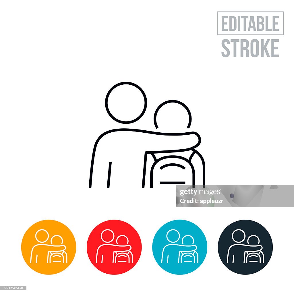 Adult With Arm Around Students Shoulder Thin Line Icon - Editable Stroke