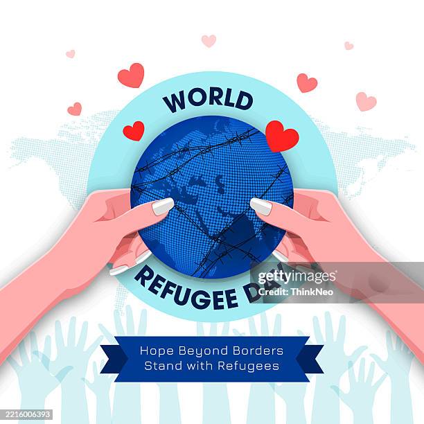 world refugee day poster - migrant worker stock illustrations