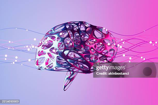 artificial intelligence, brain with fiber optic cables - nerve cell stock pictures, royalty-free photos & images