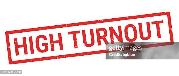 high turnout - red rubber stamp on white background - attendance stock illustrations