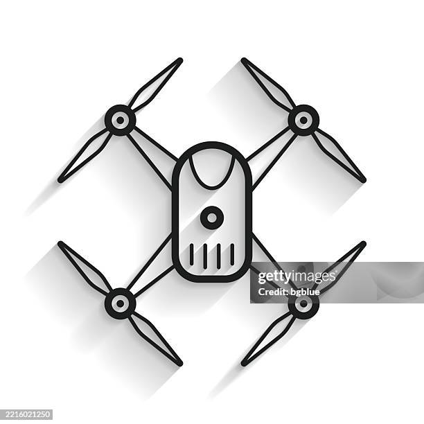 drone - quadcopter. line icon with long shadow on white background - camera sensor stock illustrations