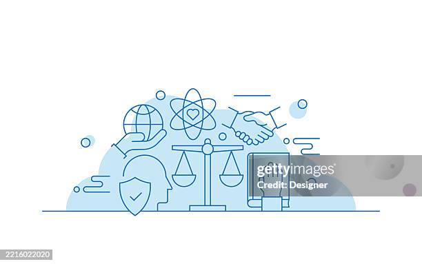 geschäftsethische bezogene vektorillustration. vertrauen, verantwortung, integrität, ehrlichkeit, zusammenarbeit. - ethik und moral stock-grafiken, -clipart, -cartoons und -symbole