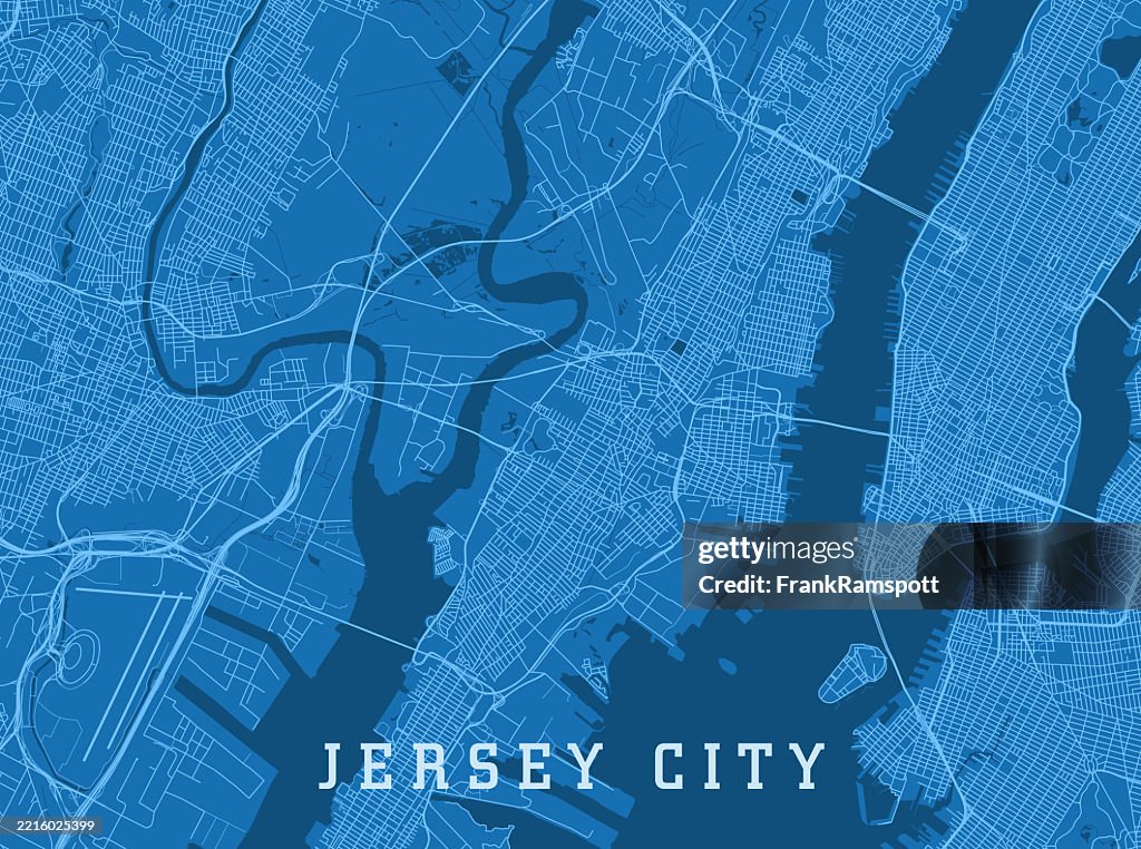 Jersey City NJ City Vector Road Map Blue Horizontal