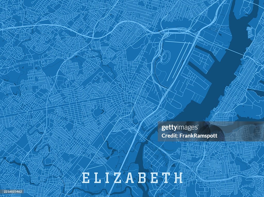 Elizabeth NJ City Vector Road Map Blue Horizontal