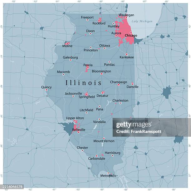 stockillustraties, clipart, cartoons en iconen met illinois us state vector road map grey - illinois