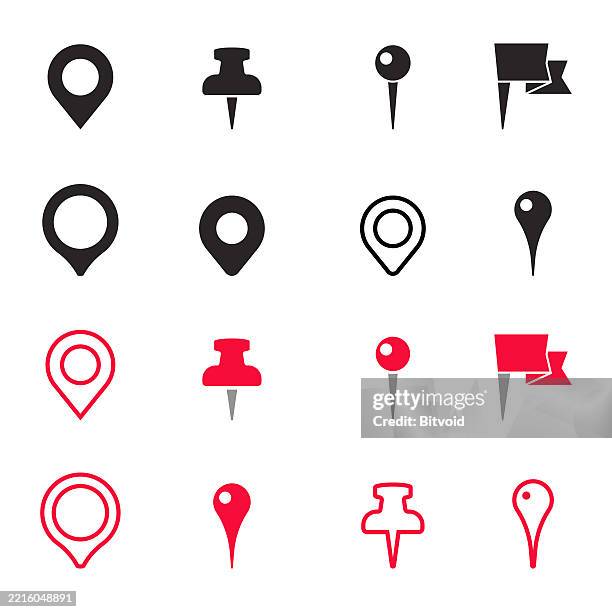ilustraciones, imágenes clip art, dibujos animados e iconos de stock de conjunto de iconos de ubicación - icono de pin de mapa