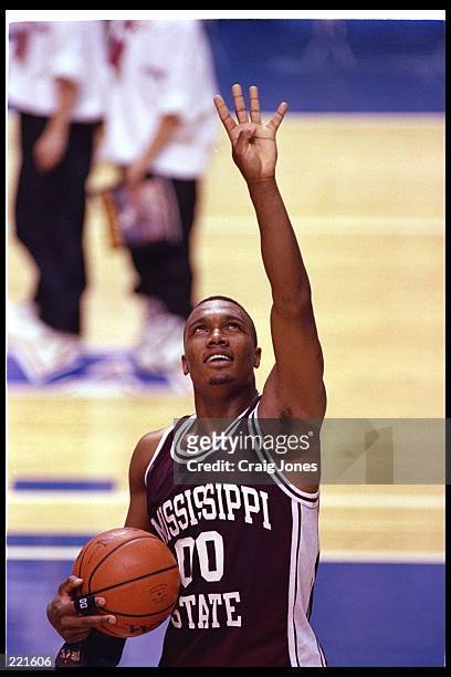 Guard Darryl Wilson of the Mississippi State Bulldogs celebrates during a game against the Cincinnati Bearcats at Rupp Arena in Lexington, Kentucky....
