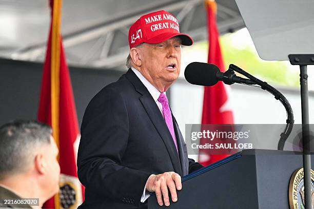 President Donald Trump delivers the commencement address at the 2025 US Military Academy Graduation Ceremony at West Point, New York, on May 24, 2025.