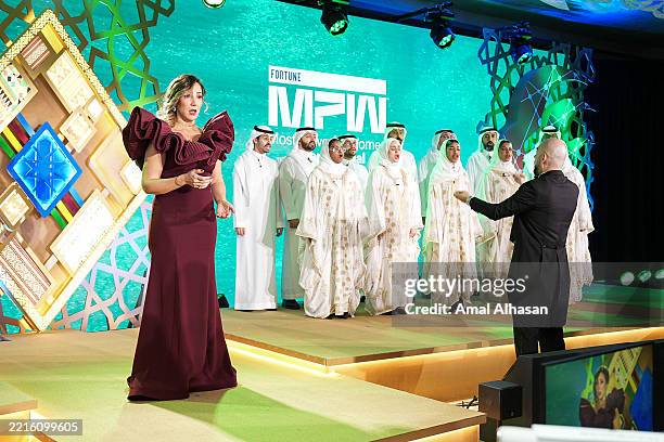 Sawsan Albahiti, Saudi Opera Singer, accompanied by Najd Choir at the Fortune Most Powerful Women International Summit Riyadh 2025 on May 20, 2025 in...