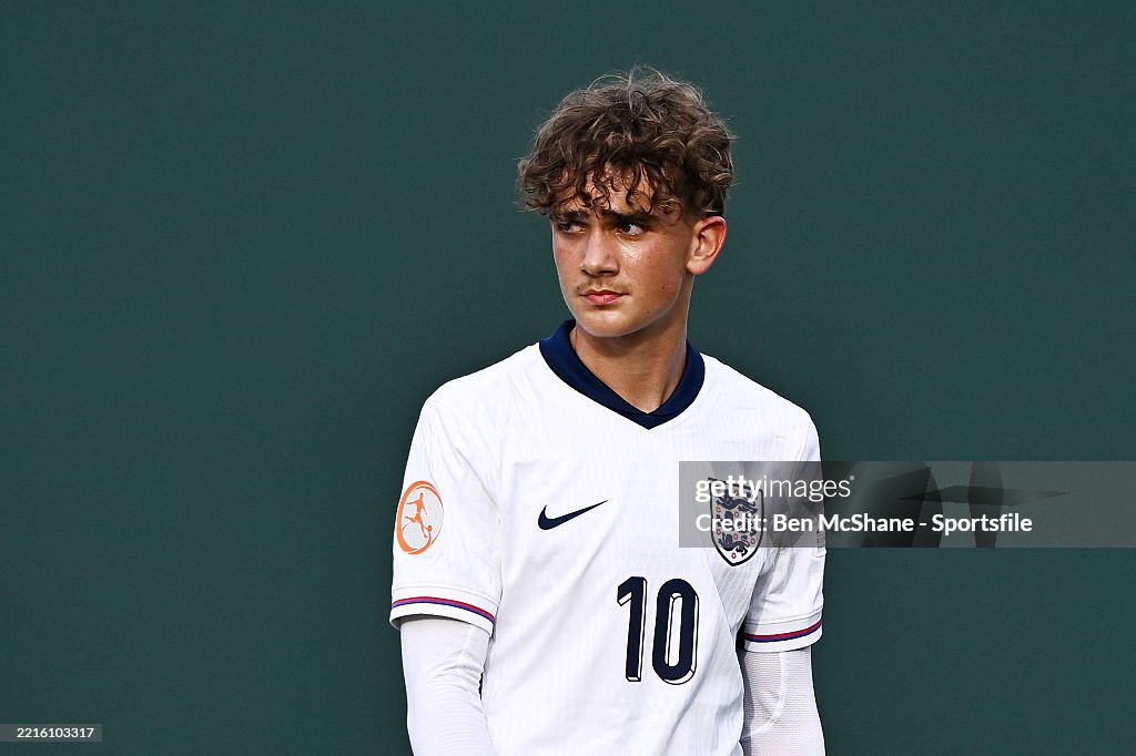 Max England Max Dowman of England looks on during the UEFA European Under-17 ...