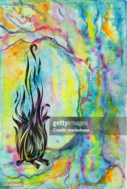fire by a tree - long weekend stock illustrations