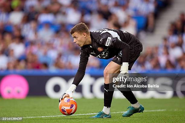 Vladyslav Krapyvtsov of Girona FC looks on during the LaLiga EA Sports match between Real Sociedad and Girona FC at Reale Arena on May 18, 2025 in...