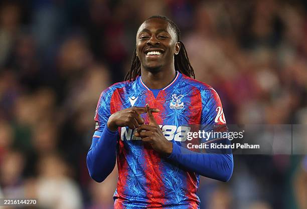Eberechi Eze of Crystal Palace celebrates scoring his team's fourth goal during the Premier League match between Crystal Palace FC and Wolverhampton...