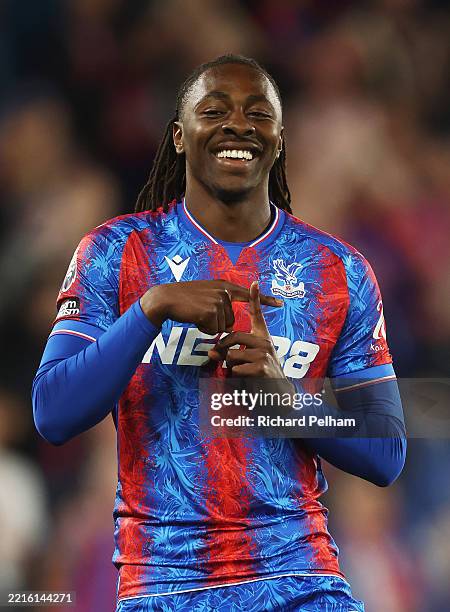 Eberechi Eze of Crystal Palace celebrates scoring his team's fourth goal during the Premier League match between Crystal Palace FC and Wolverhampton...