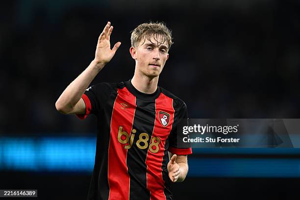 Dean Huijsen of AFC Bournemouth acknowledges the fans after the team's defeat in the Premier League match between Manchester City FC and AFC...