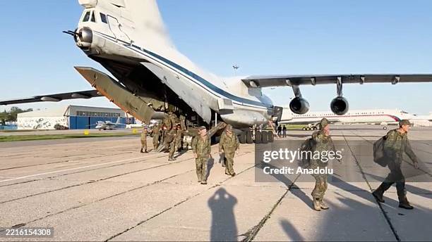 Screen capture from a video shows 307 Russian servicemen in captivity being returned while 307 servicemen were transferred from the Armed Forces of...