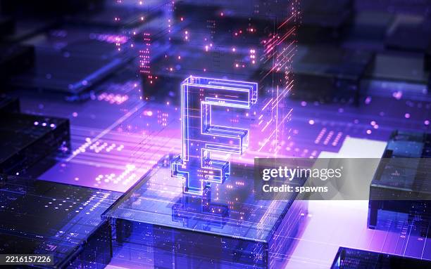 digital big data glänzendes schweizer franken-symbol unter den daten - frankenmünze stock-fotos und bilder
