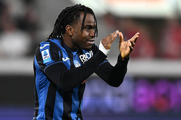 Ademola Lookman of Atalanta gestures during the Serie A match between Atalanta and Roma at Gewiss Stadium on May 12, 2025 in Bergamo, Italy.