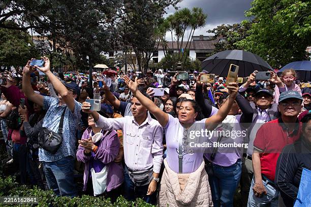 Supporters outside the Carondelet Palace during the inauguration ceremony of of Daniel Noboa, Ecuador's president, not pictured, in Quito, Ecuador,...