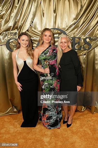 Joey King, Hunter King and Jamie King pose backstage during the Alliance for Women in Media Foundation's 50th Annual Gracie Awards at the Beverly...