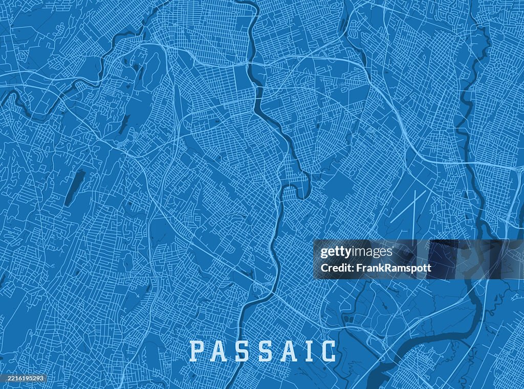 Passaic NJ City Vector Road Map Blue Horizontal