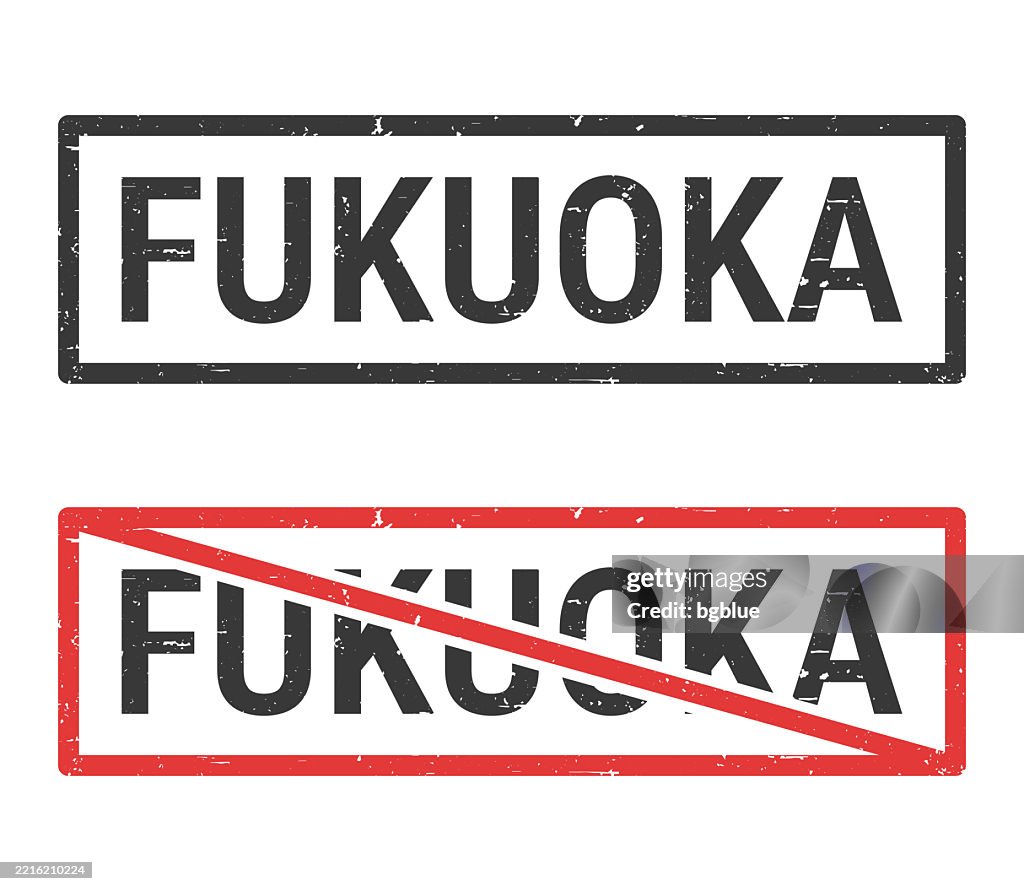 Fukuoka - Rubber stamps with crossed out stamp on white background