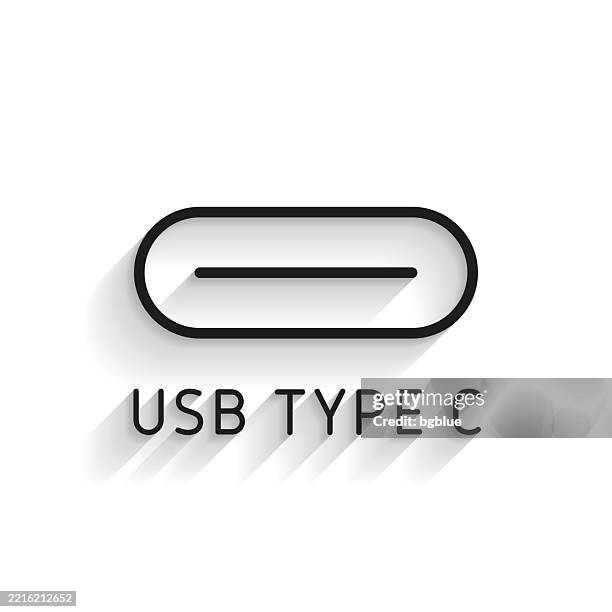 usb type c port. line icon with long shadow on white background - usb flash drive stock illustrations
