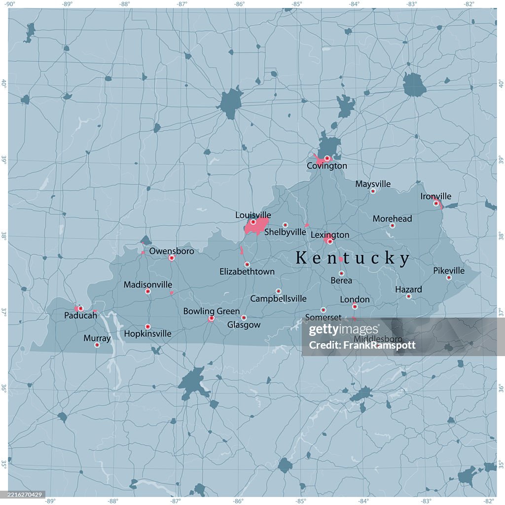 Kentucky US State Vector Road Map Grey