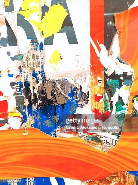abstract urban collage with bold colors and layers for modern 2000s aesthetic - bill posting stock pictures, royalty-free photos & images