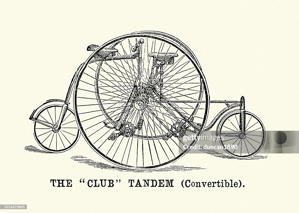 History, Cycling, Club Tandem convertible cycle, by Coventry Machinists' Company, Victorian, 19th Century, Vintage illustration, 1880s