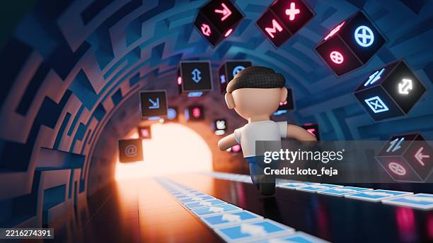 labirinto digitale senza uscita - fumetto creazione artistica foto e immagini stock