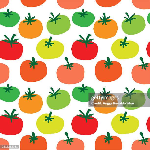 colorful tomatoes seamless pattern - tomato stock illustrations