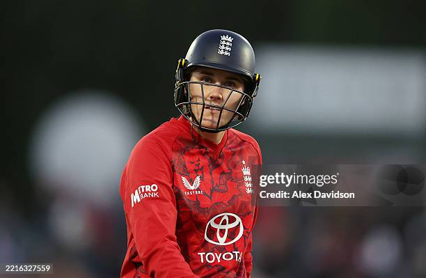 Nat Sciver-Brunt of England walks off after being dismissed during the 1st Women's Vitality IT20 between England and West Indies at The Spitfire...