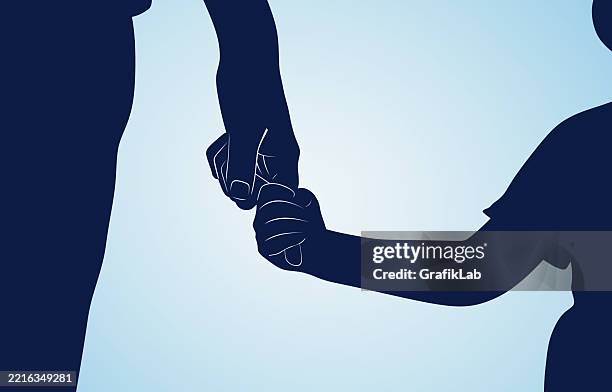 illustrazioni stock, clip art, cartoni animati e icone di tendenza di padre e figlio che si tengono per mano silhouette - adulto
