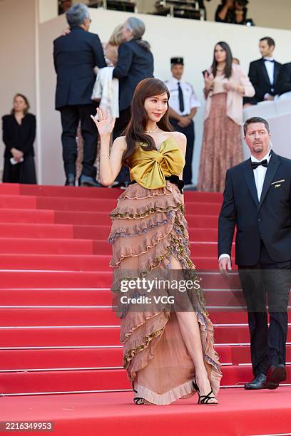 Actress Lin Chi-ling attends "The History of Sound" red carpet during the 78th annual Cannes Film Festival at Palais des Festivals on May 21, 2025 in...