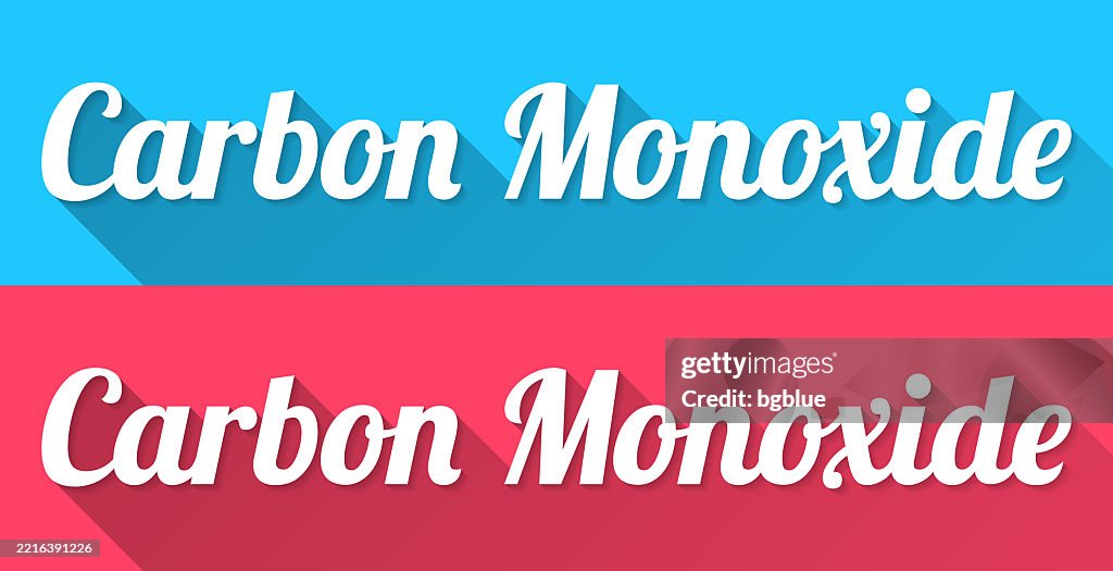 Carbon Monoxide - Flat Design with Long Shadow on blue and red background