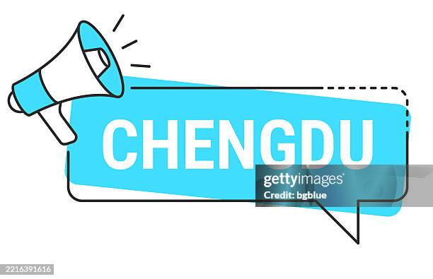 chengdu - speech bubble and megaphone on white background - chengdu stock illustrations