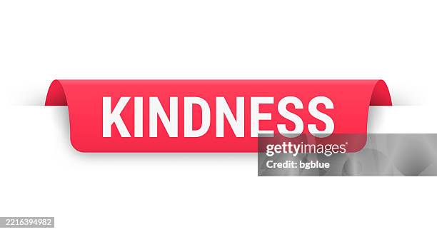 kindness - red banner, bookmark, ribbon, label on white background - kind words stock illustrations