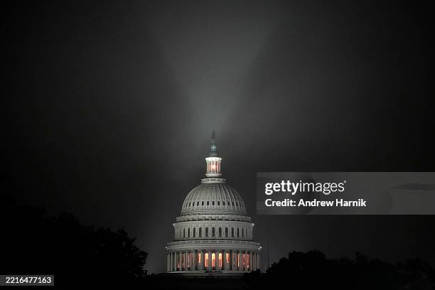 The U.S. Capitol is illuminated as lawmakers work to pass a bill forwarding President Donald Trump's agenda on May 22, 2025 in Washington, DC. The...
