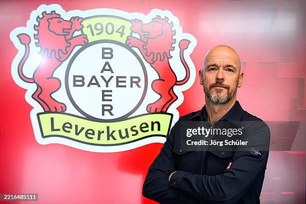 The new headcoach Erik ten Hag of Bayer Leverkusen poses for a photo on May 26, 2025 in Leverkusen, Germany.