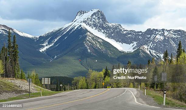 Scenic view along Highway 40, looking toward Kananaskis Village, an unincorporated community nestled in Alberta's Rockies within the Kananaskis...