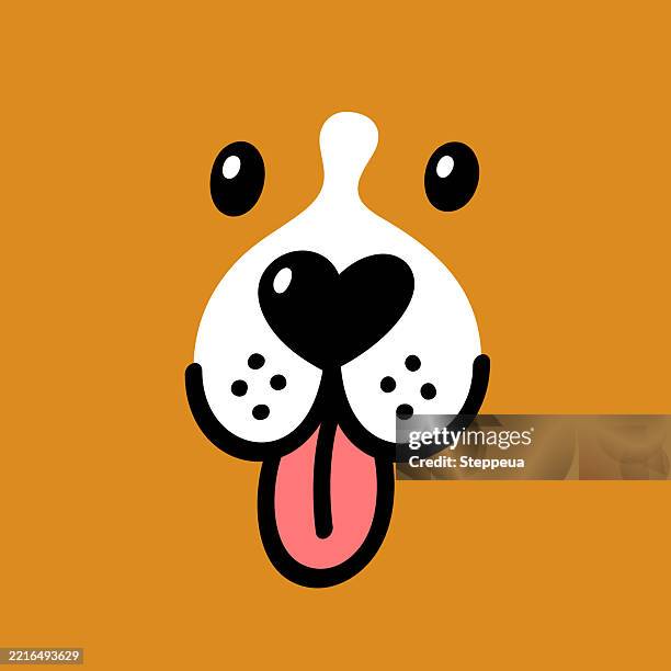 ilustraciones, imágenes clip art, dibujos animados e iconos de stock de lindo logotipo de cara de perro, corazón, nariz y lengua hacia fuera - cabeza de animal